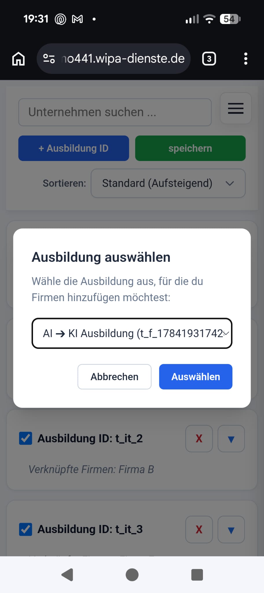 Ausbildung auswählen